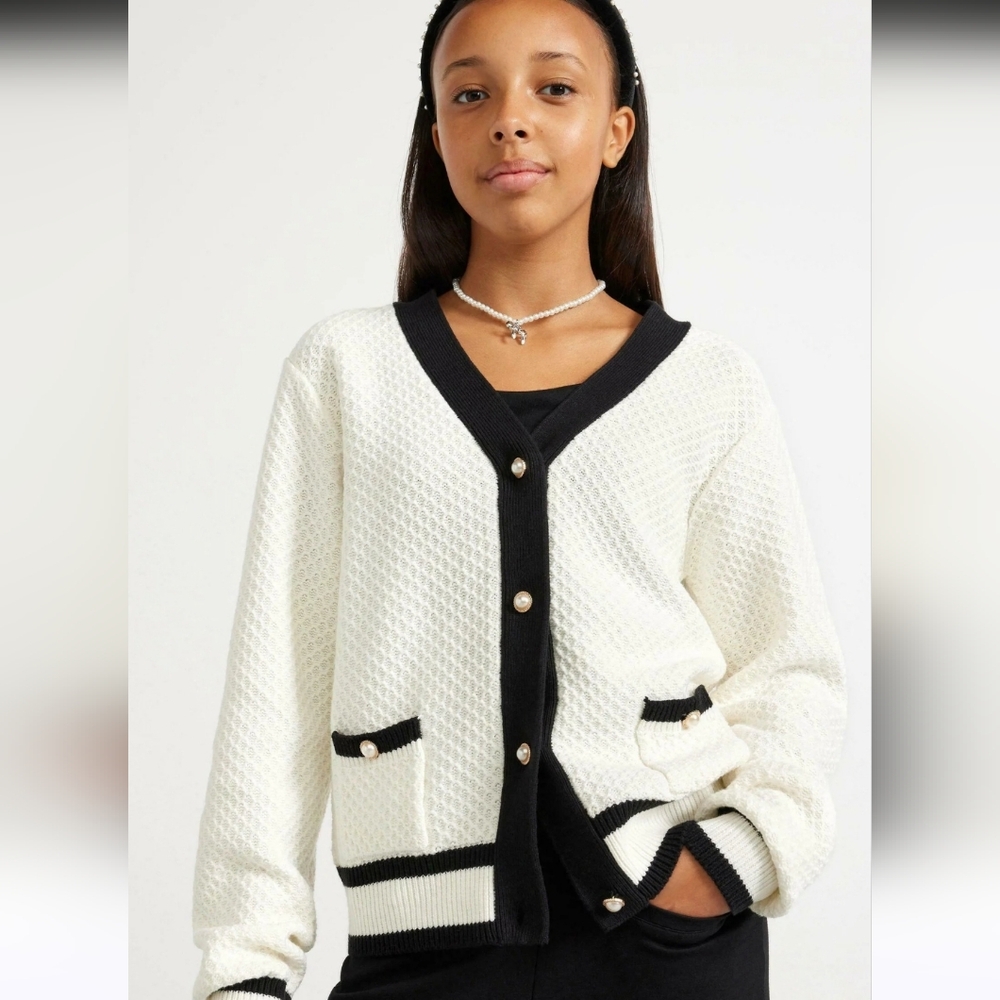 Elegant Women's Black and White Cardigan